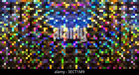 Abstract mosaic of bright colorful pixels forming a vibrant geometric grid pattern Stock Photo