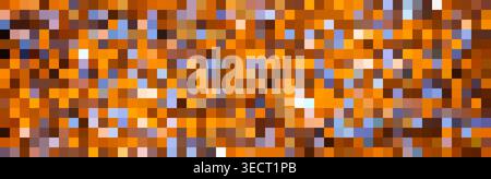 Digital square pixels forming an artistic mosaic texture background with orange, brown, and blue colors Stock Photo