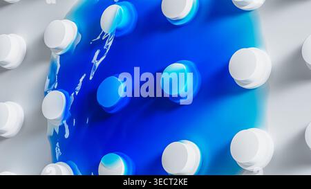 A geometric background shows scattered blue stains on a white surface. The design features an abstract layout with various shapes. Stock Photo