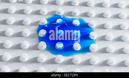 A geometric background shows scattered blue stains on a white surface. The design features an abstract layout with various shapes. Stock Photo