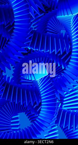A blue spiral structure background formed by luminous panels creates a sense of motion and depth. Stock Photo