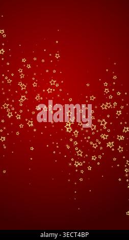 Christmas stars vector overlay. Magic stars luxury sparkling confetti. Christmas spirit. Festive stars vector illustration on red background. Stock Vector