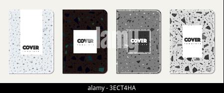 School diary cover design. Terrazzo abstract background made of natural stones, granite, quartz and marble. Venetian terrazzo texture school diary template. Stock Vector
