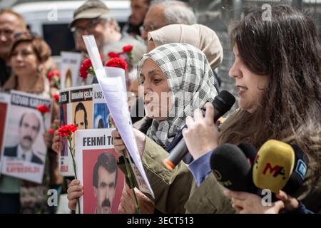 May 2, 2026, Istanbul, Istanbul, Turkey: Members of the Saturday Mothers/People gather during their 1101st weekly protest in Istanbul, Turkey, on May 2, 2026, demanding justice for Mehmet Serif Avsar, who was forcibly disappeared in 1994 in Diyarbakir.Avsar, a 28-year-old father of two, was detained by plainclothes individuals identified as members of JITEM on April 22, 1994. Despite official denials of custody, witnesses saw him taken to a gendarmerie facility. Two weeks later, his body bearing signs of torture was found near Lice.Although several perpetrators were later convicted, the Euro Stock Photo