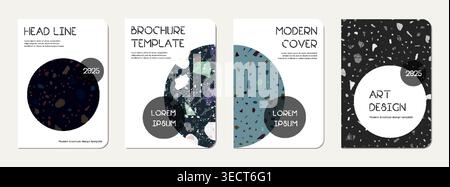 Notepad cover design. Terrazzo abstract background made of natural stones, granite, quartz and marble. Venetian terrazzo texture notepad cover template. Stock Vector