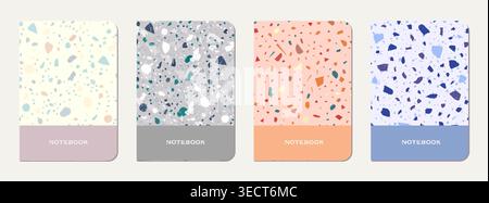 Brochure cover design. Terrazzo abstract background made of natural stones, granite, quartz and marble. Venetian terrazzo texture brochure template. Stock Vector
