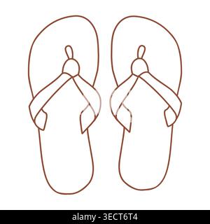 Summer beach flip-flops footwear vector outline illustration Stock Vector