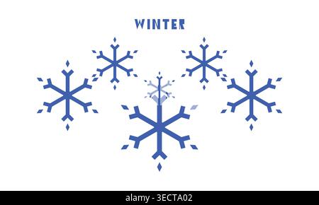 Winter blue snowflakes illustration on white background, vector graphic isolated on white background Stock Vector