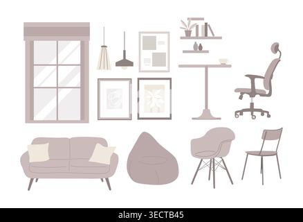 Cozy interior blends modern furniture and decor Stock Vector