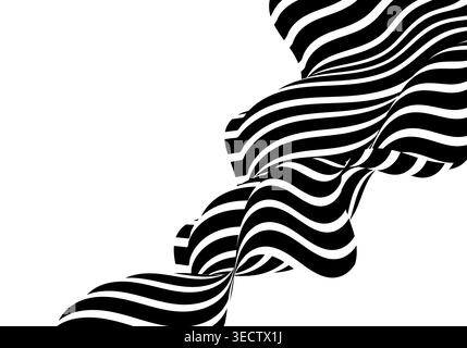 Dynamic linear object in monochrome style: black and white wave with 3d volume effect. Stock Photo