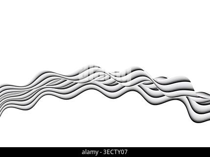 Volumetric black and white wave with multilayer linear gradient and metallic curve effect on white background Stock Photo