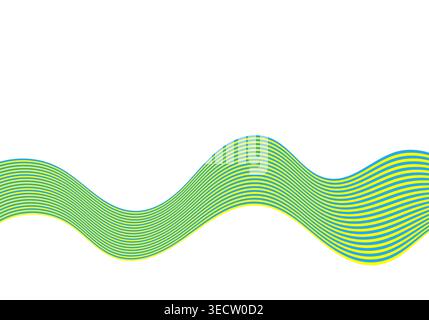 Bright blue and yellow wave simulating the motion of fabric or water flow in the air. Stock Photo