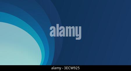Modern minimalistic abstract background featuring concentric curved shapes in blue gradient from light cyan to deep navy. Ideal for corporate presenta Stock Vector