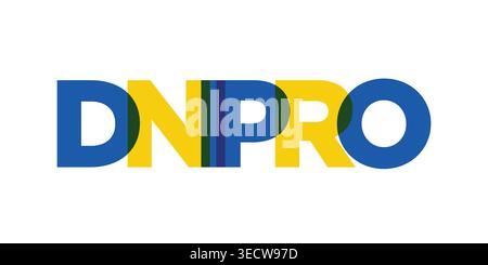 Dnipro in the Ukraine emblem for print and web. Design features geometric style, vector illustration with bold typography in modern font. Graphic slog Stock Vector
