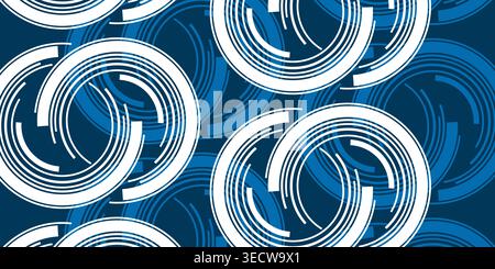Abstract Dark Blue and White Vintage Style Coupled Half Circles Pattern Background, Wide Scale Texture - Illustration Template Design in Editable Vect Stock Vector