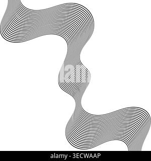 Striped black and white wave with 3D space distortion effect on a clean white base. Stock Photo
