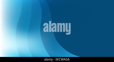 A smooth blue gradient background with elegant wave-like ripples and patterns in light blue and white at the top. Creates a sense of calm, flow and mi Stock Vector