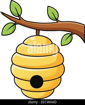 Cartoon Beehive Hanging on Tree Branch Vector Illustration for Kids and Nature Design Stock Vector