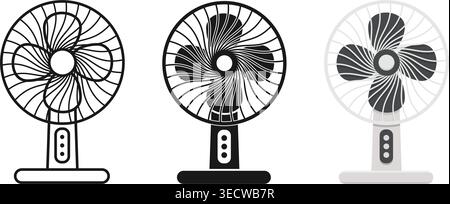 Electric fan silhouette icon set collection in flat style. Cooler device vector illustration on isolated background. Air ventilator sign business conc Stock Vector