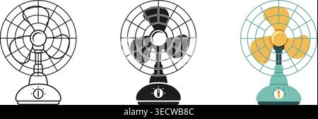 Electric fan silhouette icon set collection in flat style. Cooler device vector illustration on isolated background. Air ventilator sign business conc Stock Vector