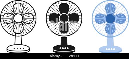Electric fan silhouette icon set collection in flat style. Cooler device vector illustration on isolated background. Air ventilator sign business conc Stock Vector