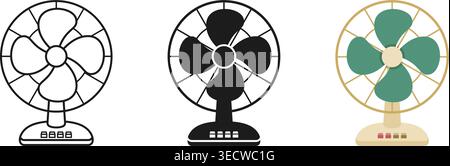 Electric fan silhouette icon set collection in flat style. Cooler device vector illustration on isolated background. Air ventilator sign business conc Stock Vector