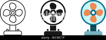Electric fan silhouette icon set collection in flat style. Cooler device vector illustration on isolated background. Air ventilator sign business conc Stock Vector