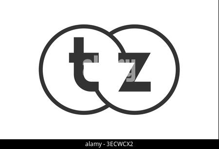 TZ business company emblem with outline rounds and letters t z. Logo template of two merged circles for brand identity, logotype. Vector Infinity symb Stock Vector