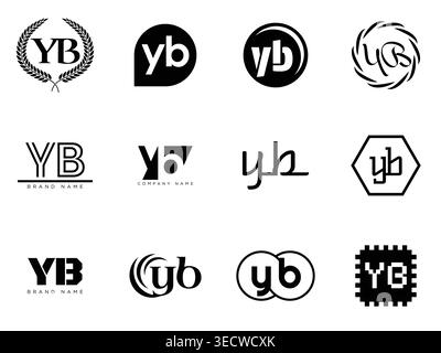YB logo company template. Letter y and b logotype. Set different classic serif lettering and modern bold text with design elements. Initial font typog Stock Vector