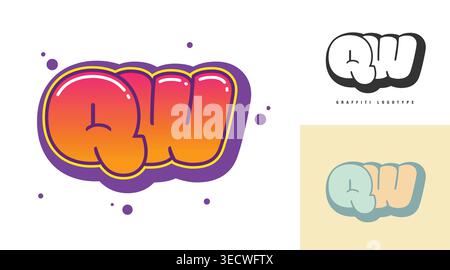 QW logo design for festival or party. Initial letter q and w in graffiti style. Creative modern lettering company name of font typography. Kids trendy Stock Vector