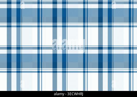 Checking tartan seamless check, card textile background plaid. Scrapbooking fabric pattern vector texture in cyan and white colors palette. Stock Vector