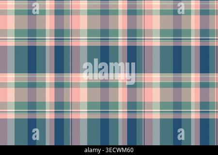 Handkerchief tartan pattern fabric, slim vector check seamless. American plaid textile texture background in cyan and pastel colors palette. Stock Vector