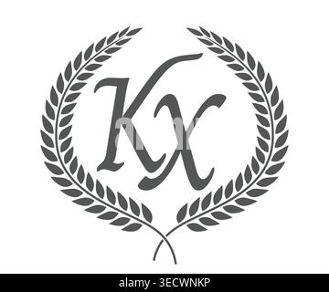 Initial letter K and X, KX monogram logo design with laurel wreath. Luxury emblem with calligraphy font. Stock Vector