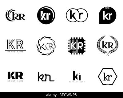 KR logo company template. Letter k and r logotype. Set different classic serif lettering and modern bold text with design elements. Initial font typog Stock Vector