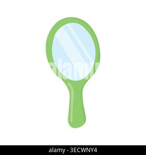 Cute green hand mirror illustration for beauty apps, salon branding Stock Vector