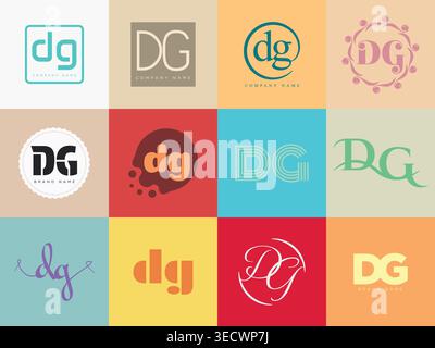 DG logo company template. Letter d and g logotype. Set different classic serif lettering and modern bold text with design elements. Initial font typog Stock Vector