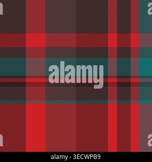 Perfect vector tartan fabric, back to school check textile background. Veil texture seamless pattern plaid in red and dark colors palette. Stock Vector