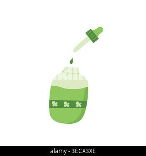 Minimal green serum dropper illustration for skincare branding, wellness Stock Vector