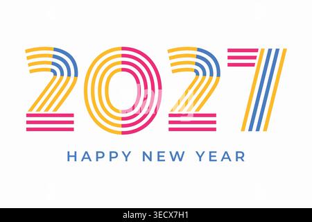 2027 logo. Festive, bright, colorful New Year's design. New Year's celebration concept. Vector template with typography. Stock Vector