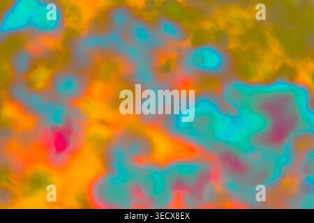Bright Abstract Blurred Background with Orange Teal and Pink Fluid Color Waves" Stock Photo