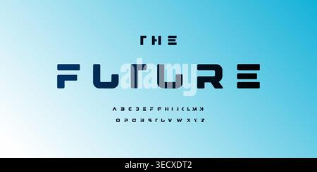 Bold Futuristic Font Logo Geometric Alphabet Vector English Heavy Letter Set Modern Typography, Minimal Typographic Design for Title Text, Cyberspace Stock Vector
