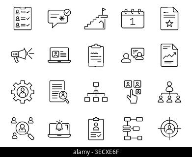 Human Resources and Business Management Line Icon Set for Professional Design Stock Vector