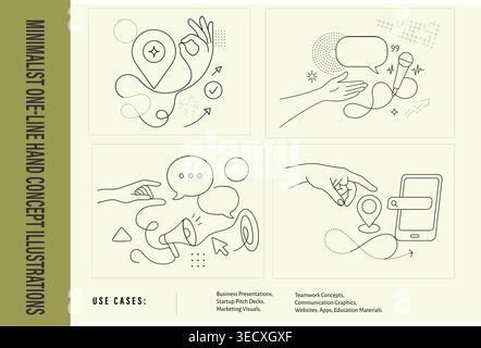 Minimalist mobile SEO search and podcast marketing line art concept illustration set Stock Vector