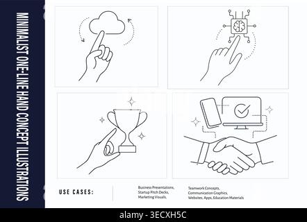 Minimalist artificial intelligence and cloud computing technology line art concept illustration set Stock Vector