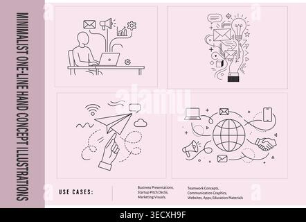 Minimalist cloud security and smart network technology line art concept illustration set Stock Vector
