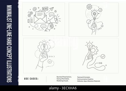 Minimalist business idea and marketing announcement line art concept illustration set Stock Vector