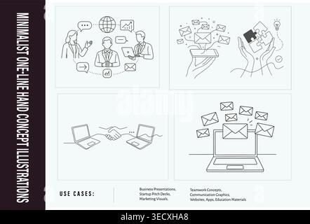 Minimalist business networking and online communication line art concept illustration set Stock Vector