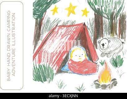 Creative collection of whimsical nursery doodles featuring a child in a tent and a koala Stock Vector