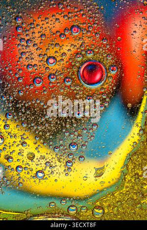Vertical abstract background with orange and blue textured liquid bubbles and complex organic shapes. Stock Photo