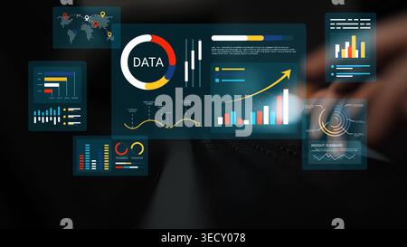 Modern Data Visualization with Graphs, Charts, and Analytics for Business Insights in Digital Dashboard Displaying Trends and Performance Metrics Stock Photo